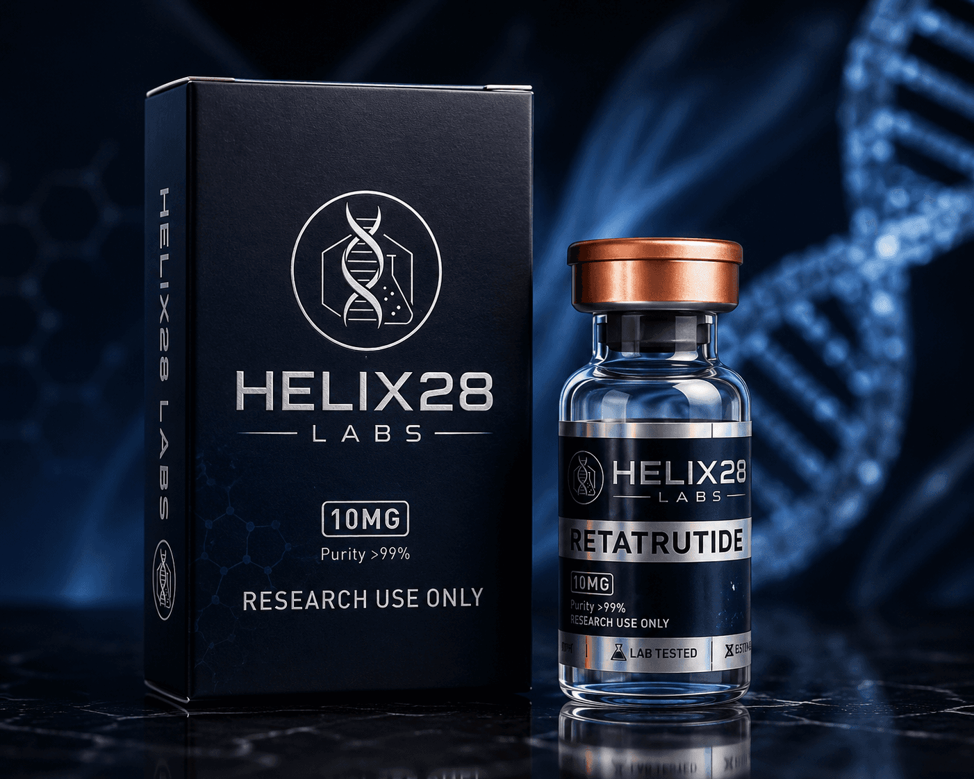 Retatrutide vial by Helix28 Labs