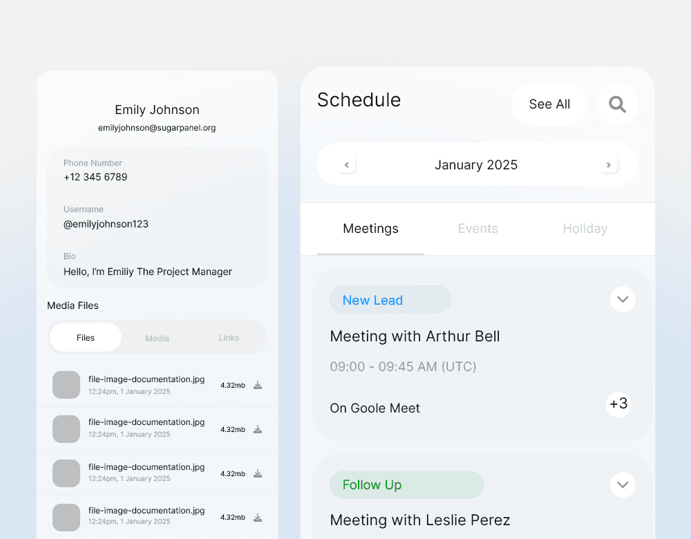 Gauge showing levels of user engagement, with tags for high and low engagement percentages.