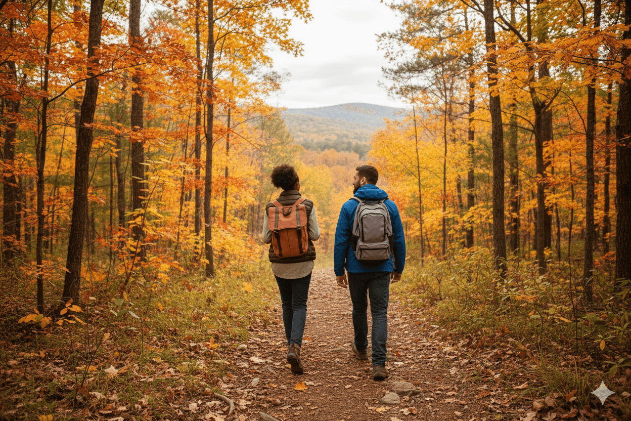 hiking in the fall in beech mountain north carolina