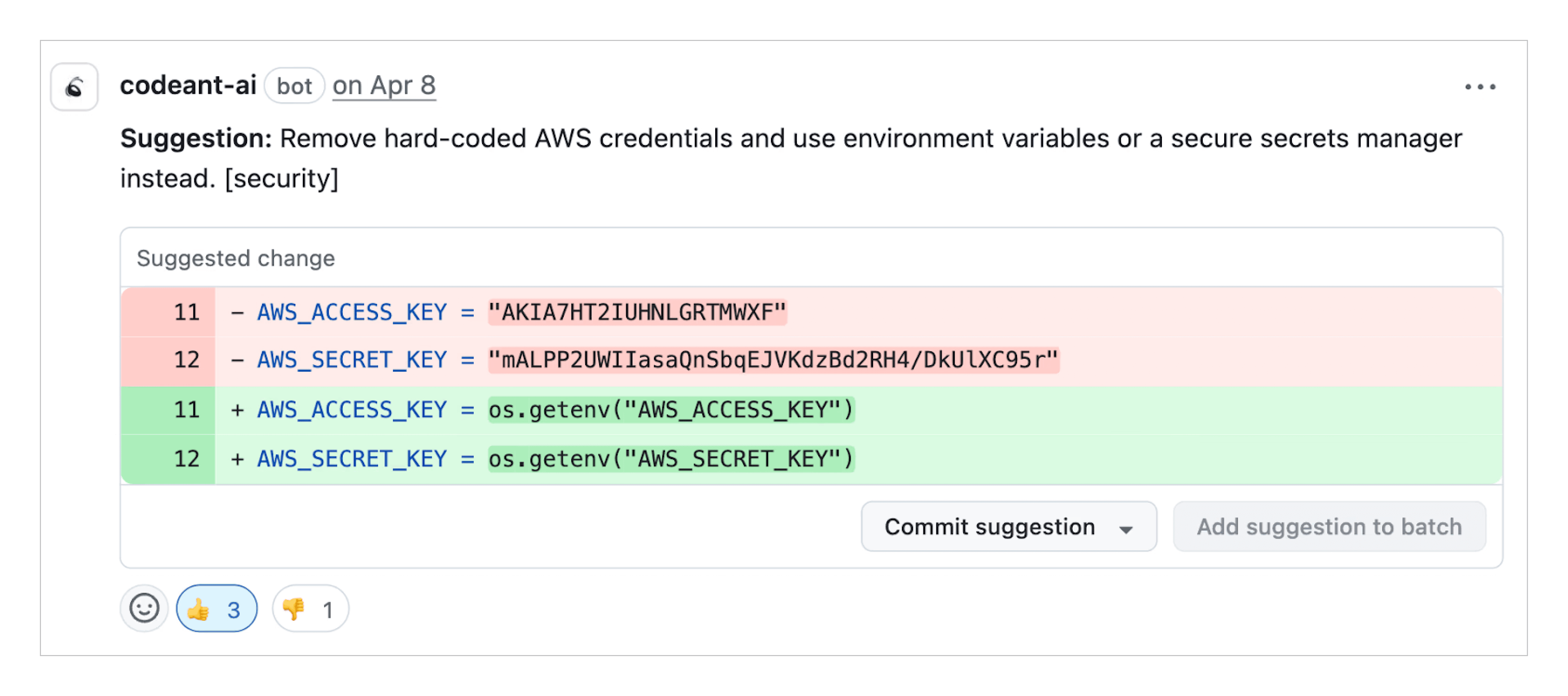 Inside CodeAnt AI's dashboard find and fix critical secrets, tokens etc.