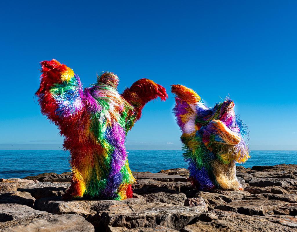 Pom Pom monsters roaming performing at a Dubai event by The Only Dandy Entertainment