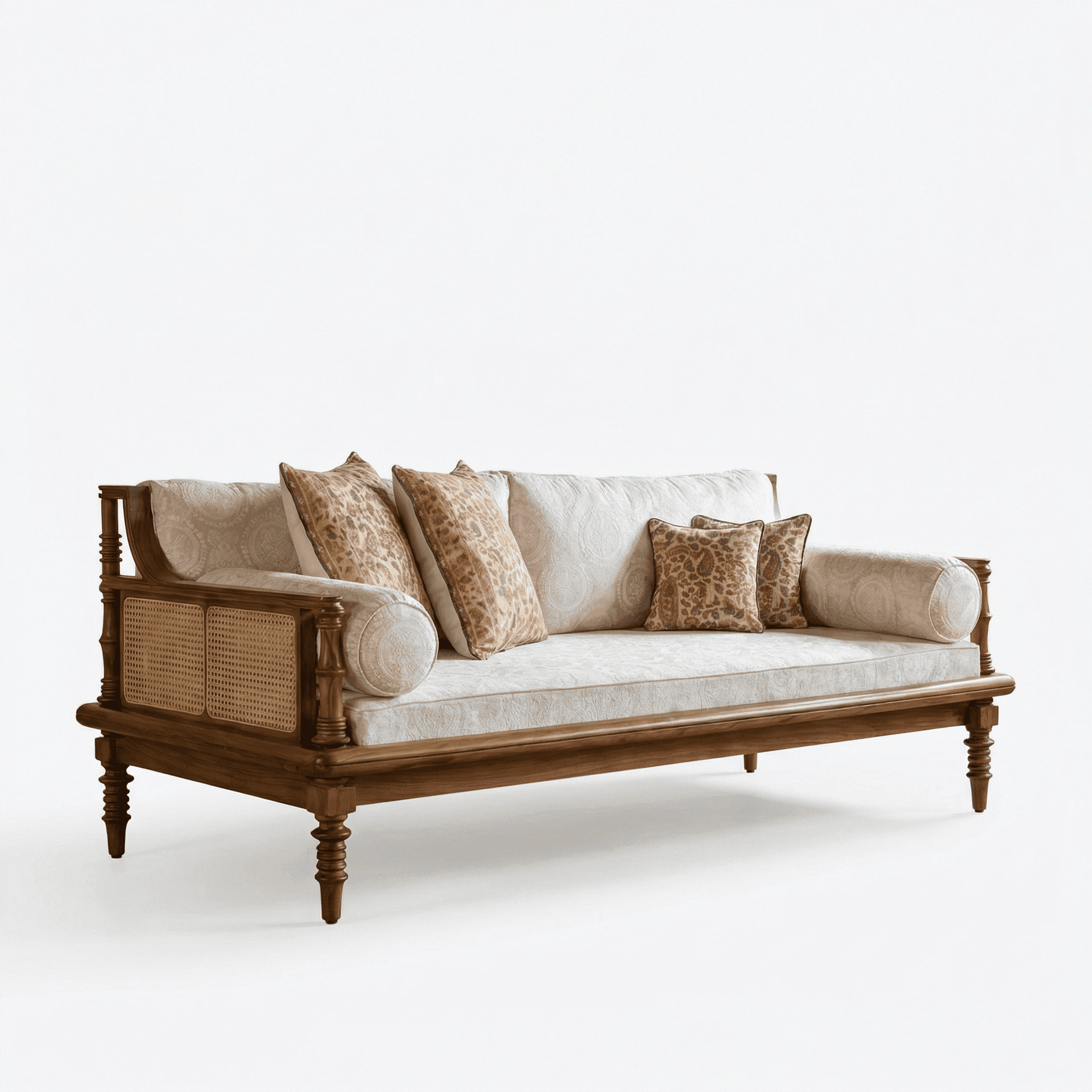 A low, grounded three‑seater with generous seating and a handcrafted, artisanal look.