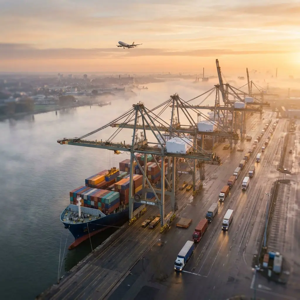 Cargo containers at an international port