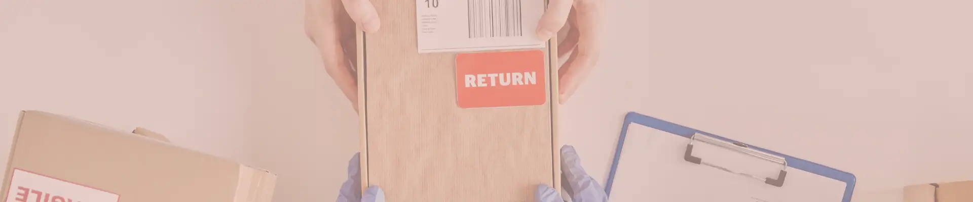 Person holding a package labeled “RETURN” with shipping boxes and a clipboard nearby—illustrating the process of managing returns and understanding shopping rights.