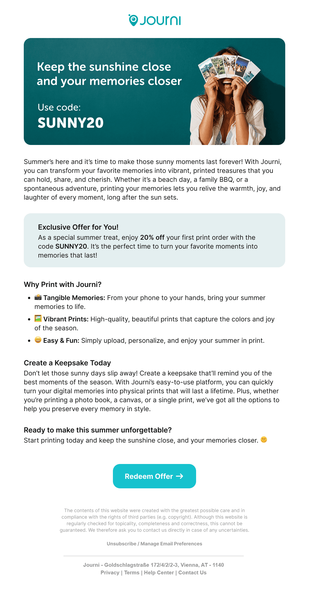 Journi promotional newsletter