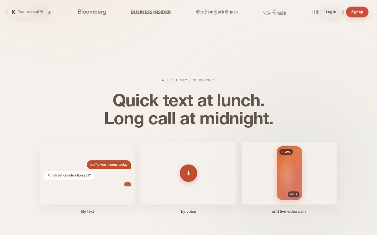 Kindroid’s feature overview on its public site, September 2026.
