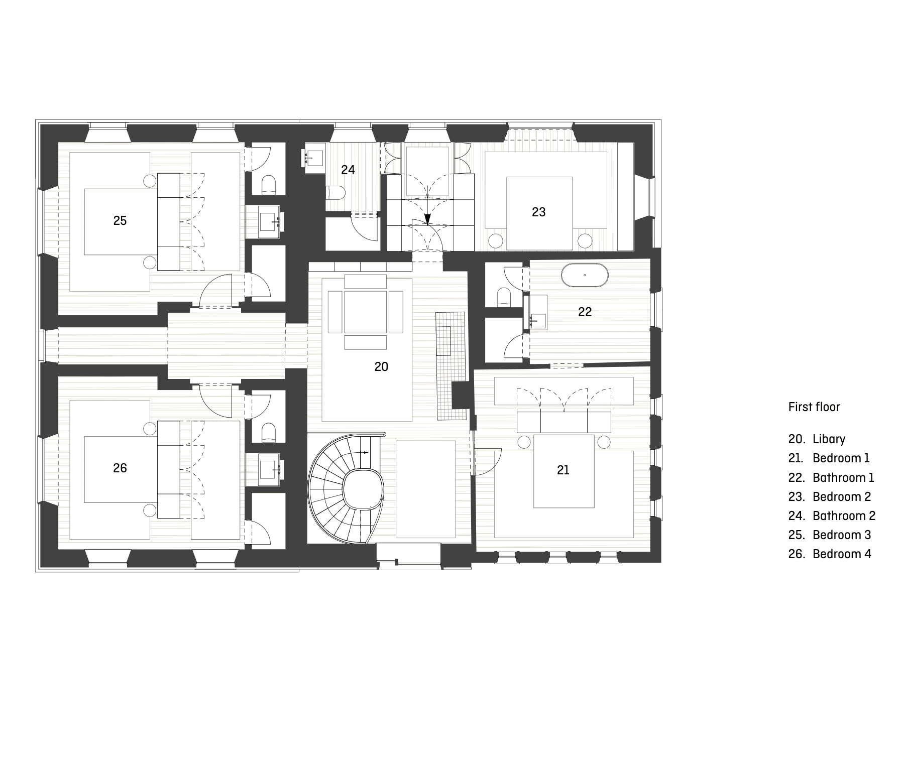 Floor plan of Haus W first floor.