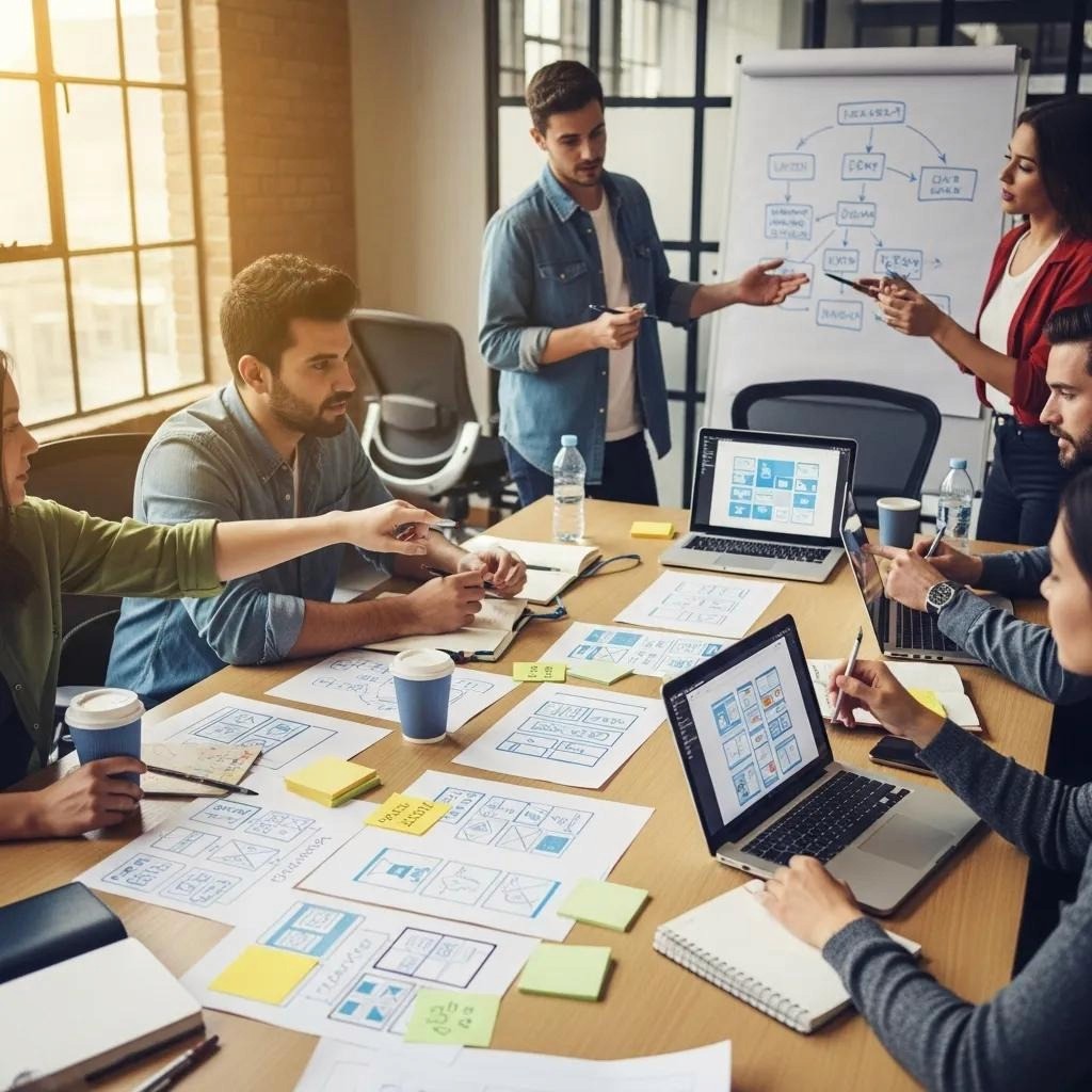 Design team collaborating on UX redesign, emphasizing the process of improving user engagement and conversions