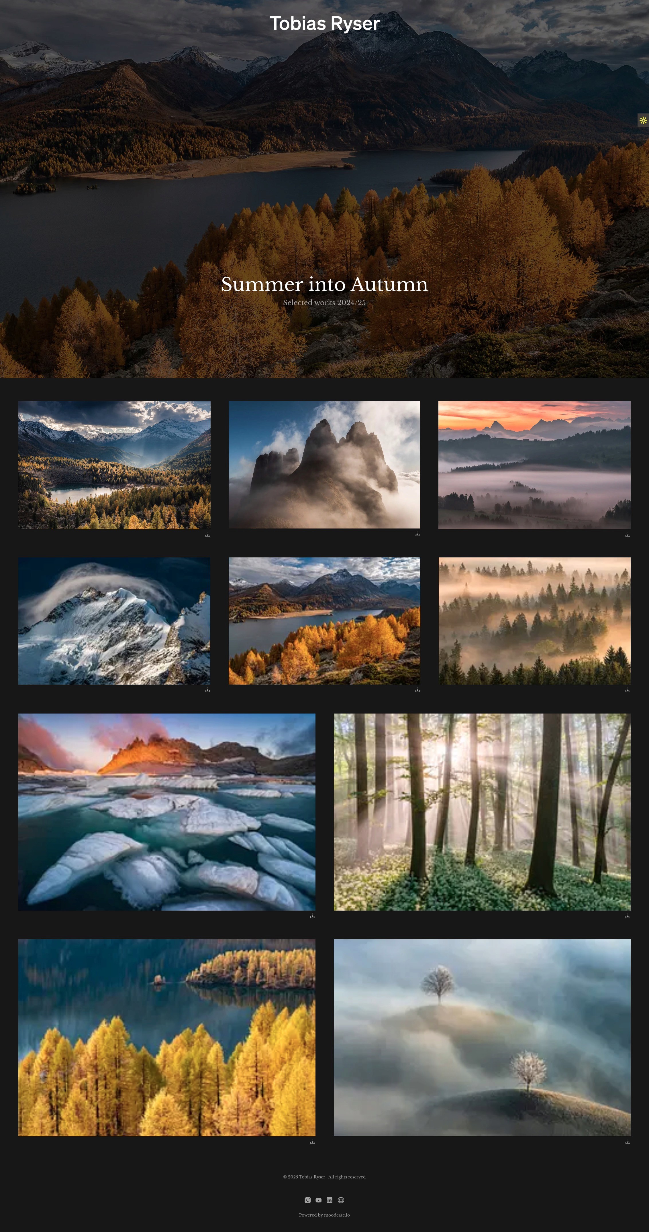 Galerieansicht eines Winterfotografieprojekts von Tobias Ryser, optimiert für sowohl Desktop als auch mobile Geräte, erstellt mit moodcase.