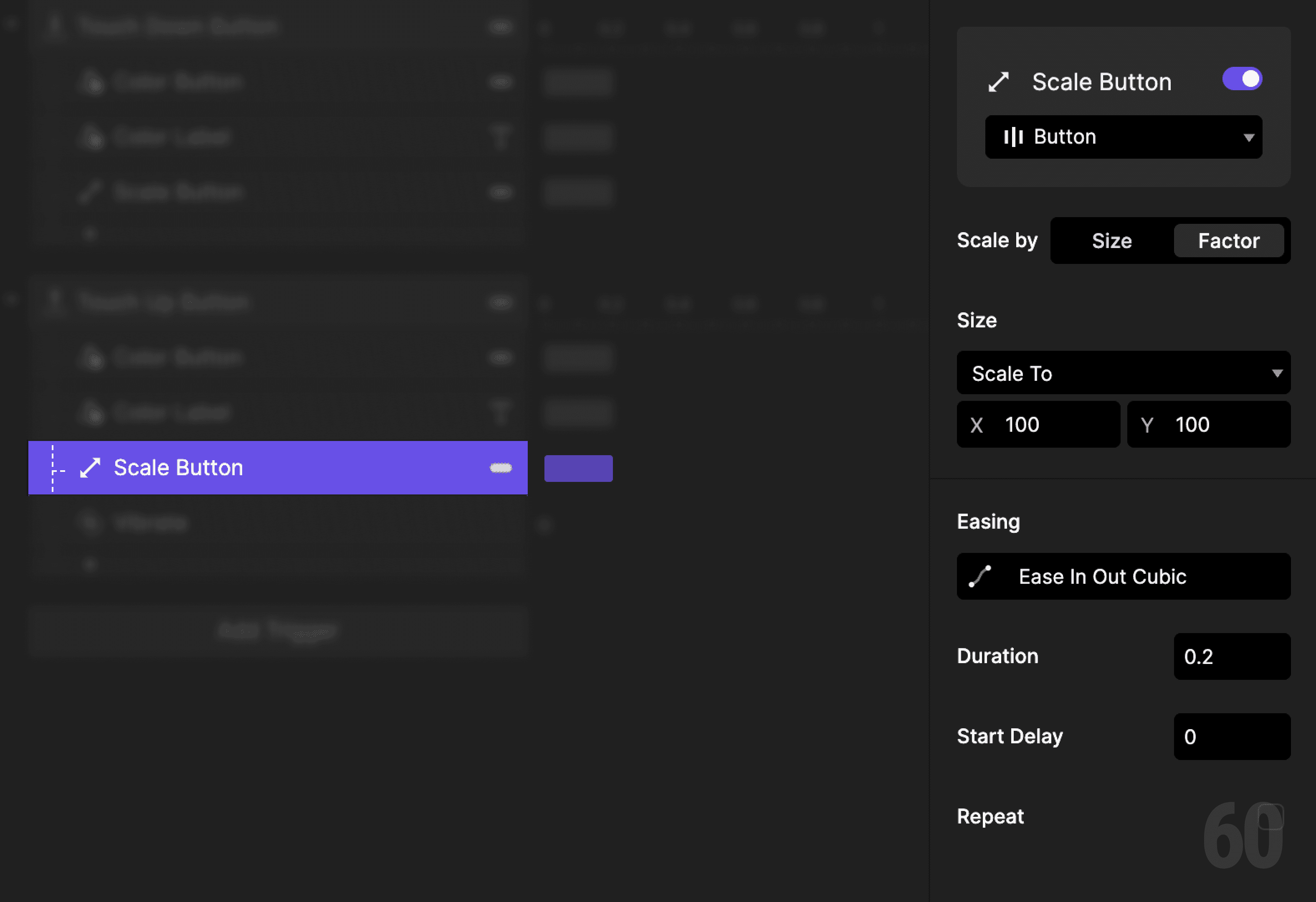This is a screenshot of Step 8: Scale the button back.