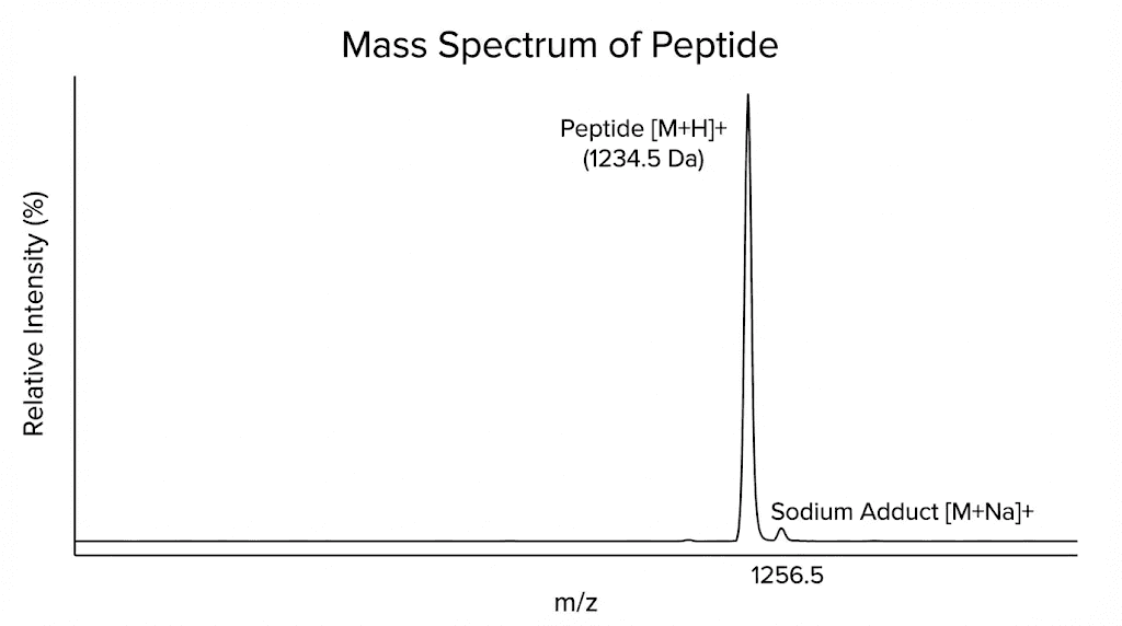 Peptide mass spectrometry spectrum showing molecular weight identification