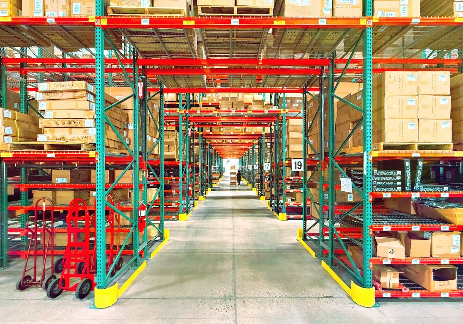 3PL logistics warehouse with organized storage racks and inventory ready for order fulfillment.