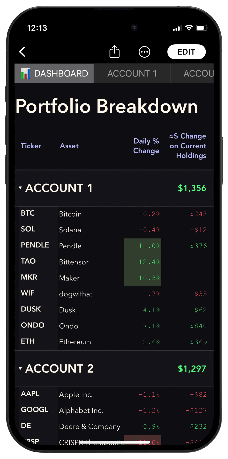 Smol Portfolio Tracker for Apple Numbers of mobile (iPhone)