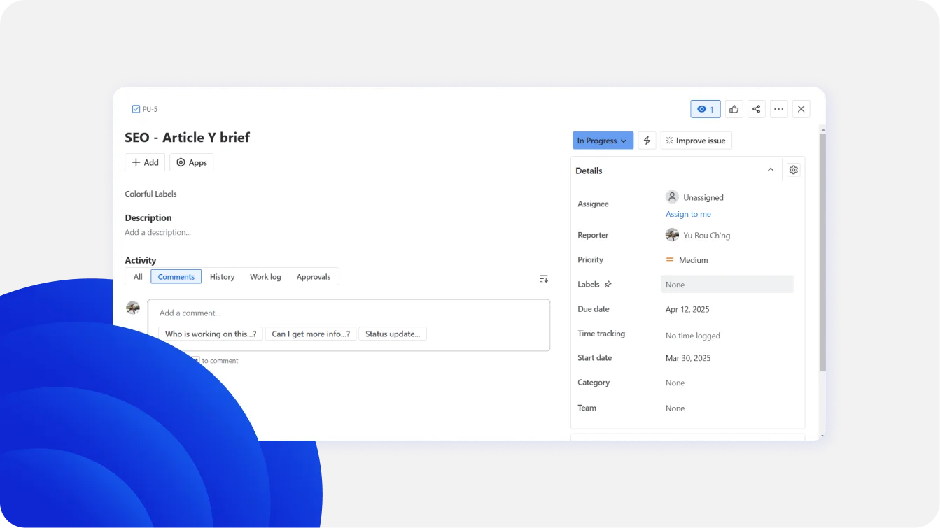 Add Jira labels to an issue via the ‘Details’ panel on the right side of a brief.
