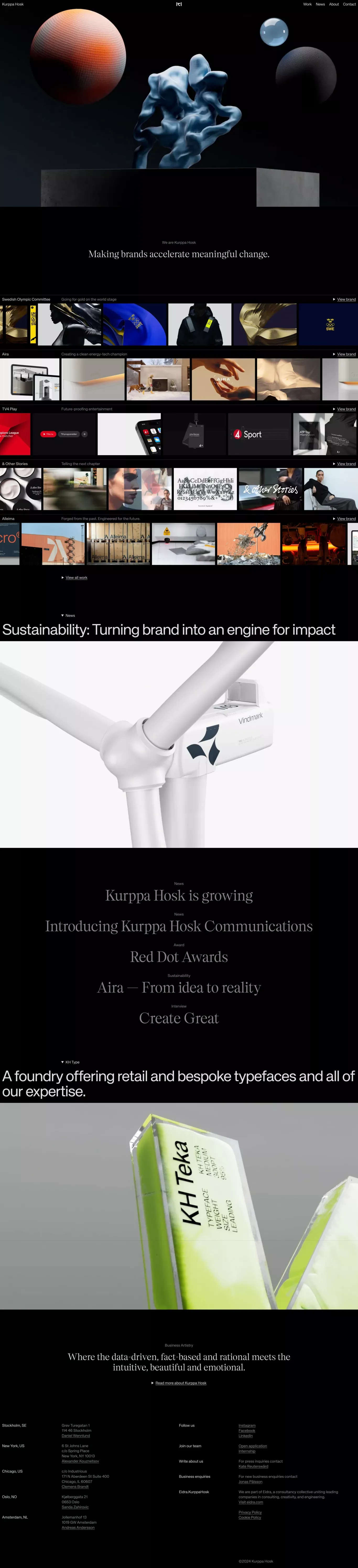 Kurppa Hosk – Brand Agency Stockholm New portfolio page screenshot showcasing Design design