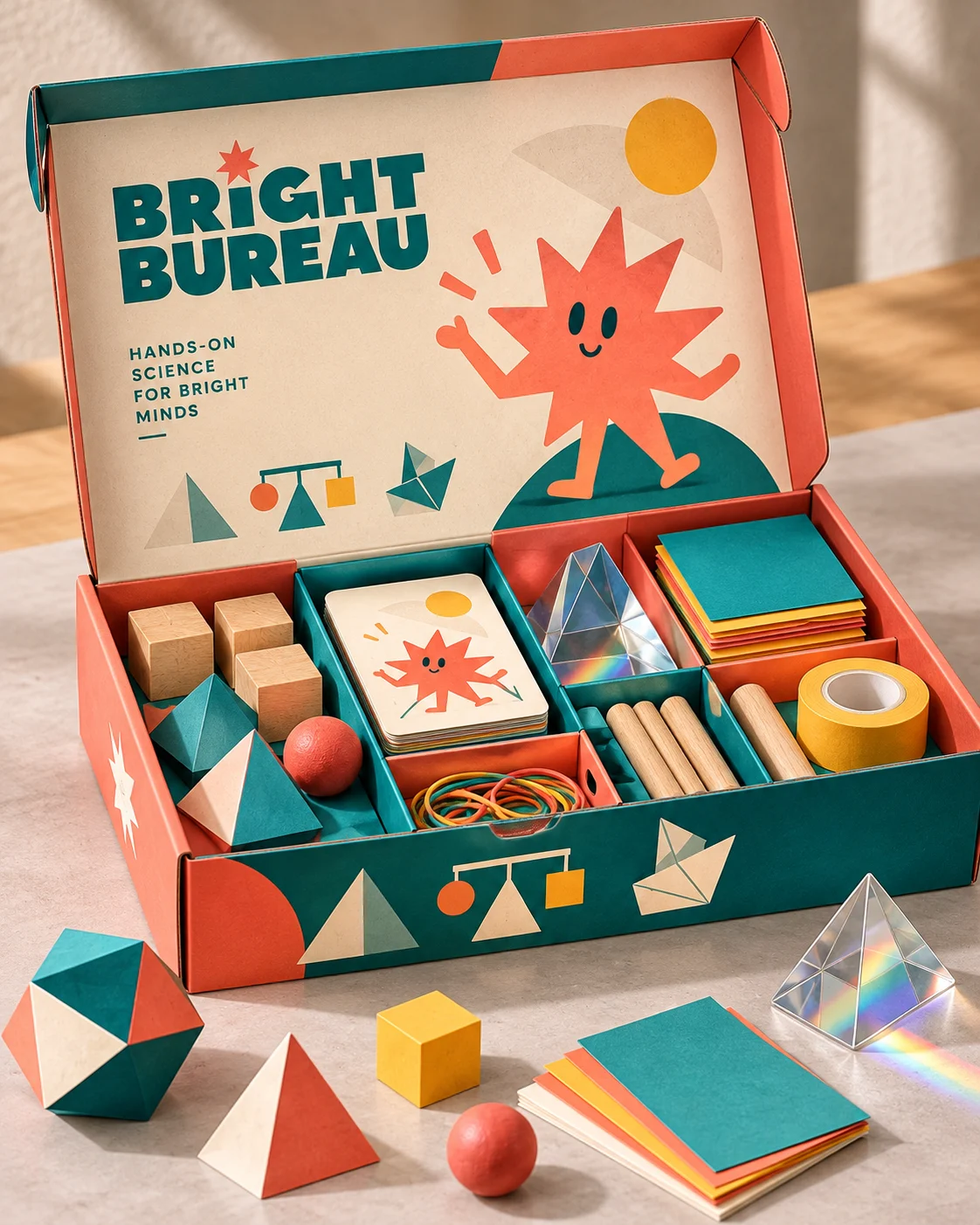 Bright Bureau — experiment-kit box brand application