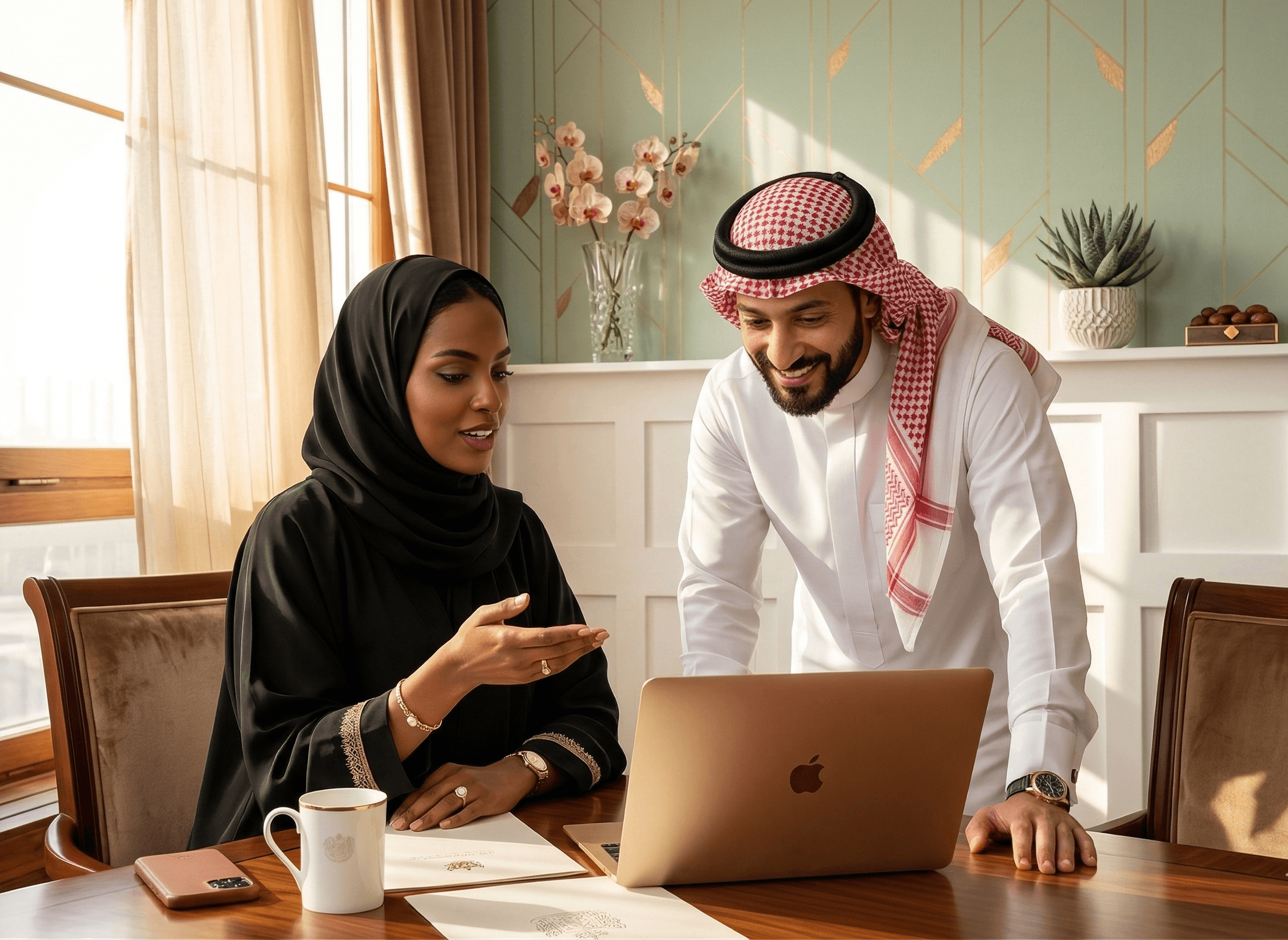 رجال أعمال يناقشون على جهاز الكمبيوتر المحمول