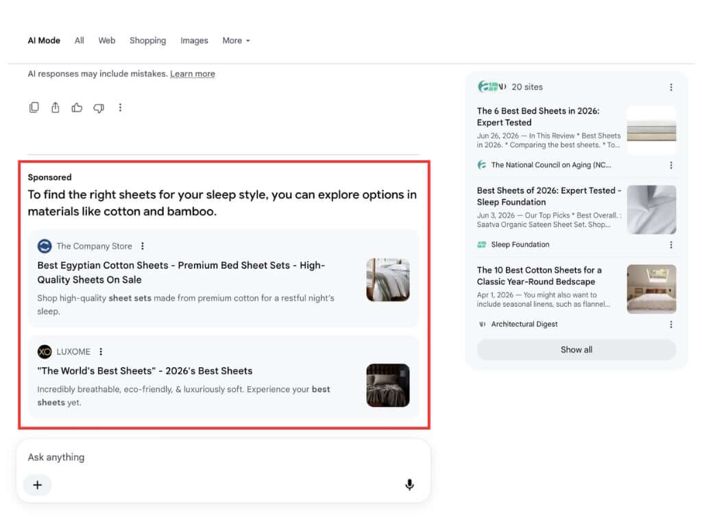 Google AI Mode bottom text-based ads