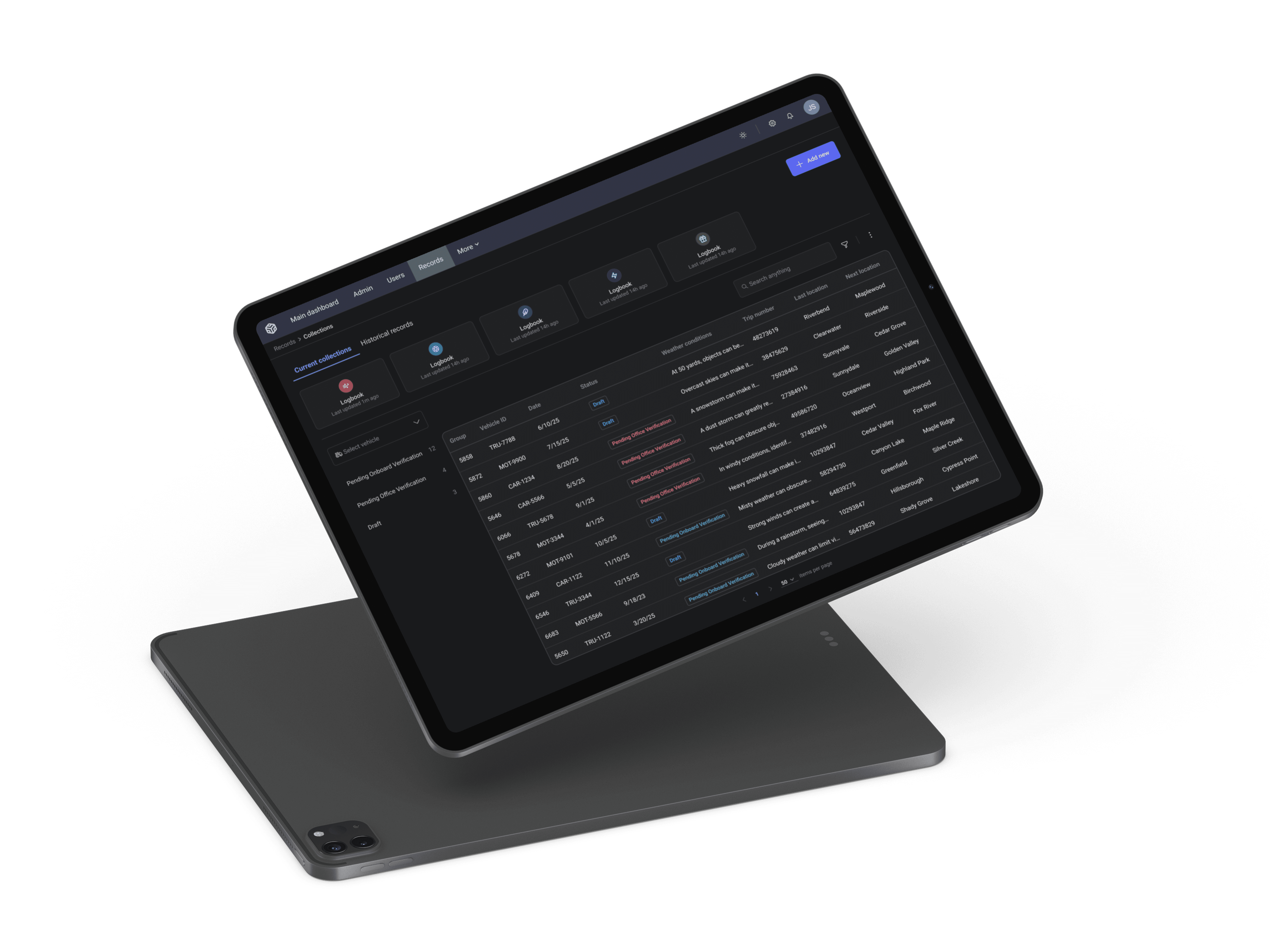 Logbooks homepage tablet mockup