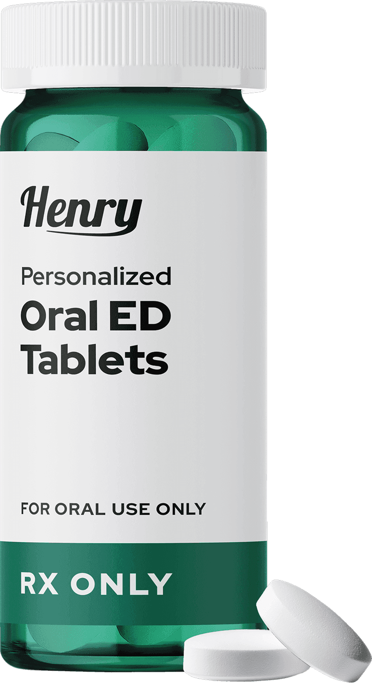 A bottle of oral ED tablets.