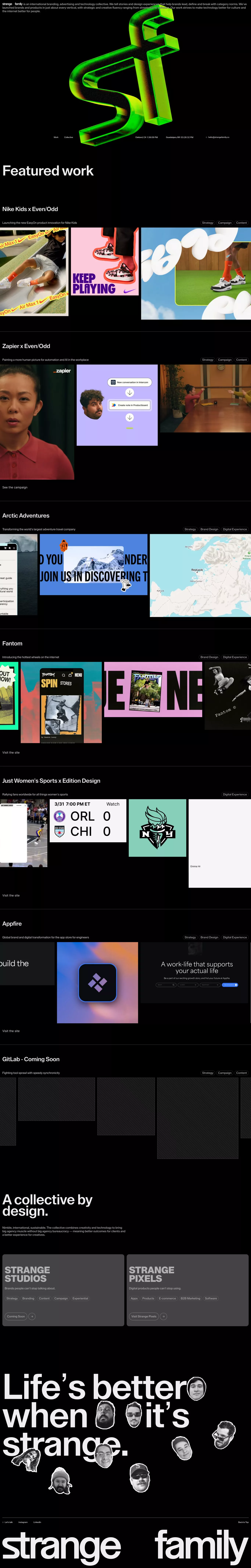 Strange Family portfolio page screenshot showcasing Design design