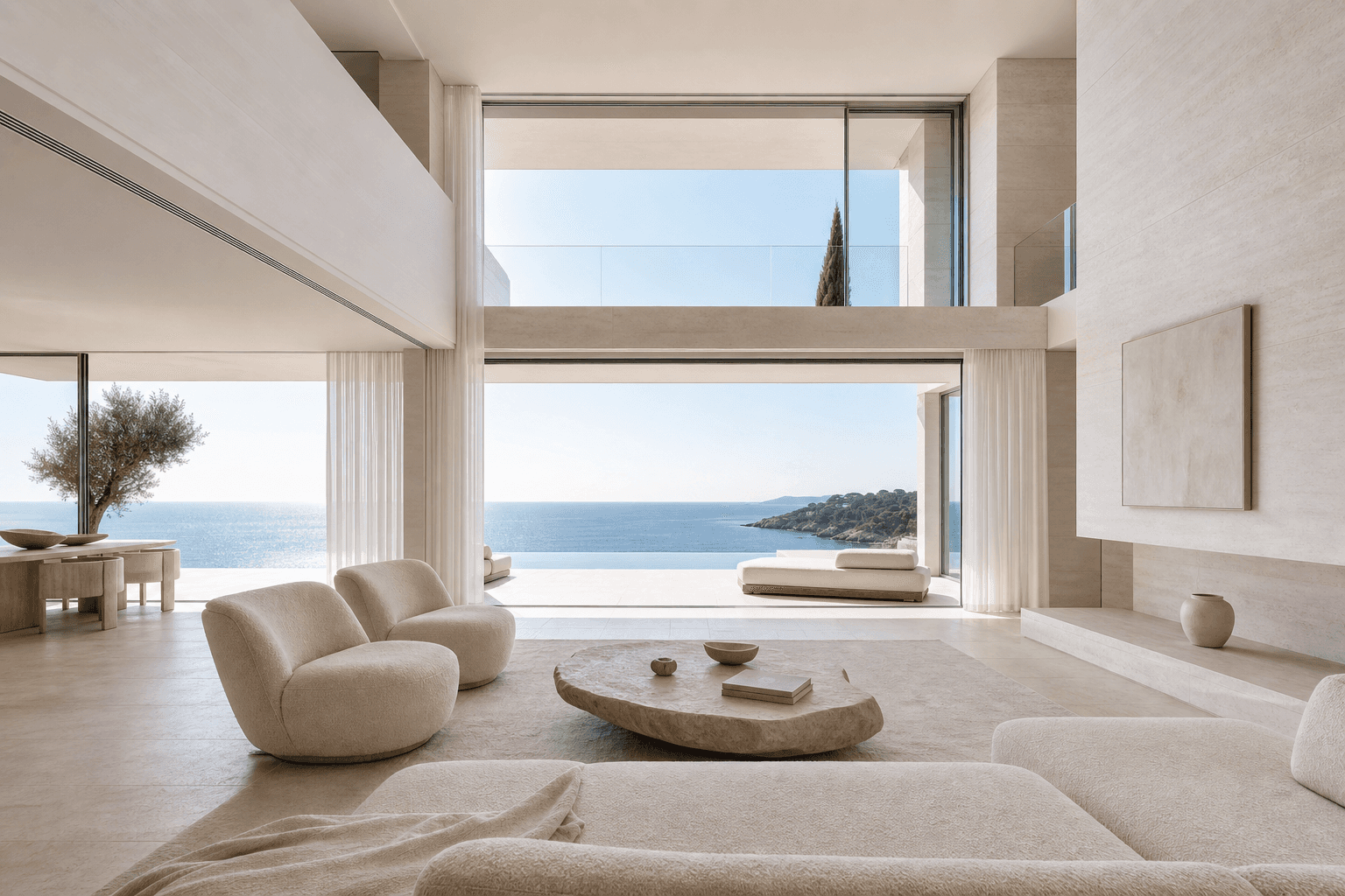 Sunlit living room at a private Mediterranean estate