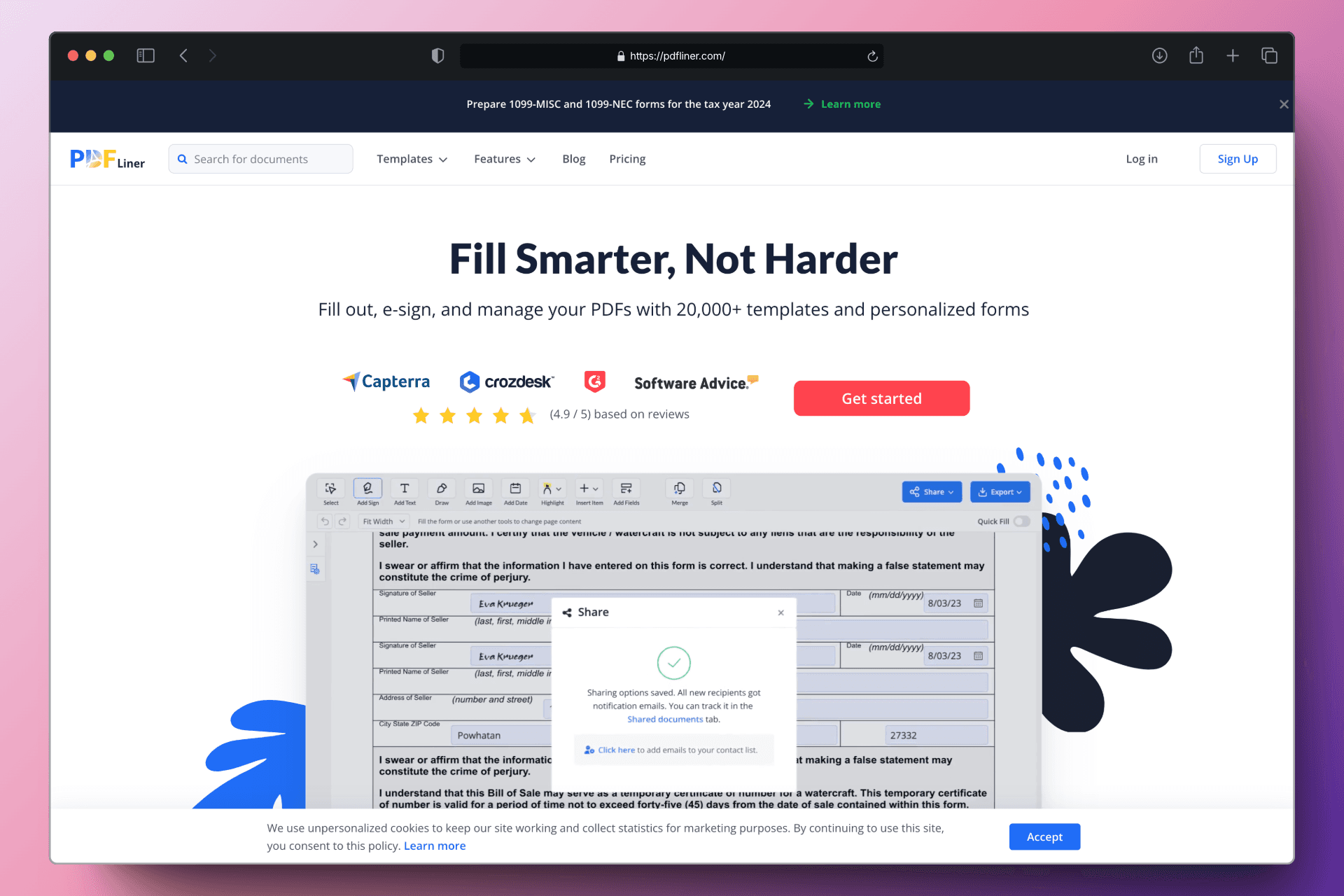 PDFLiner landing page screenshot