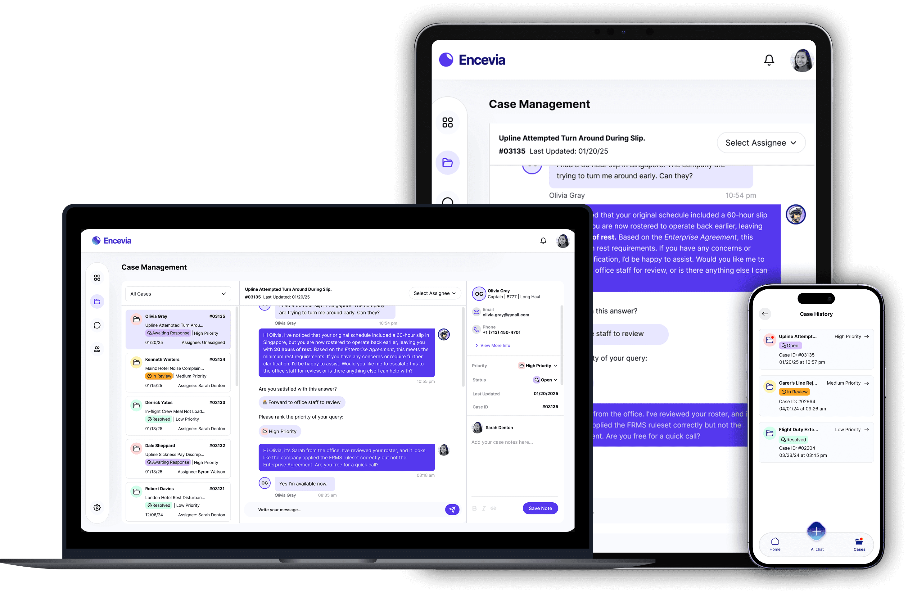 Encevia platform displayed on computer, iPad and iPhone