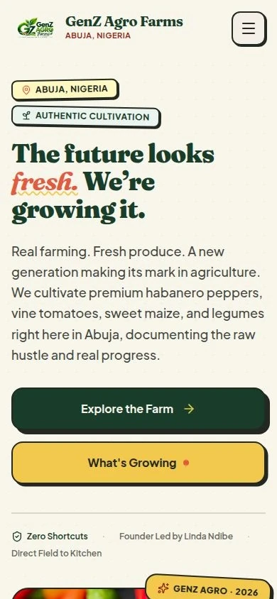 GenZ Agro Farms — 01 / Opening mobile interface