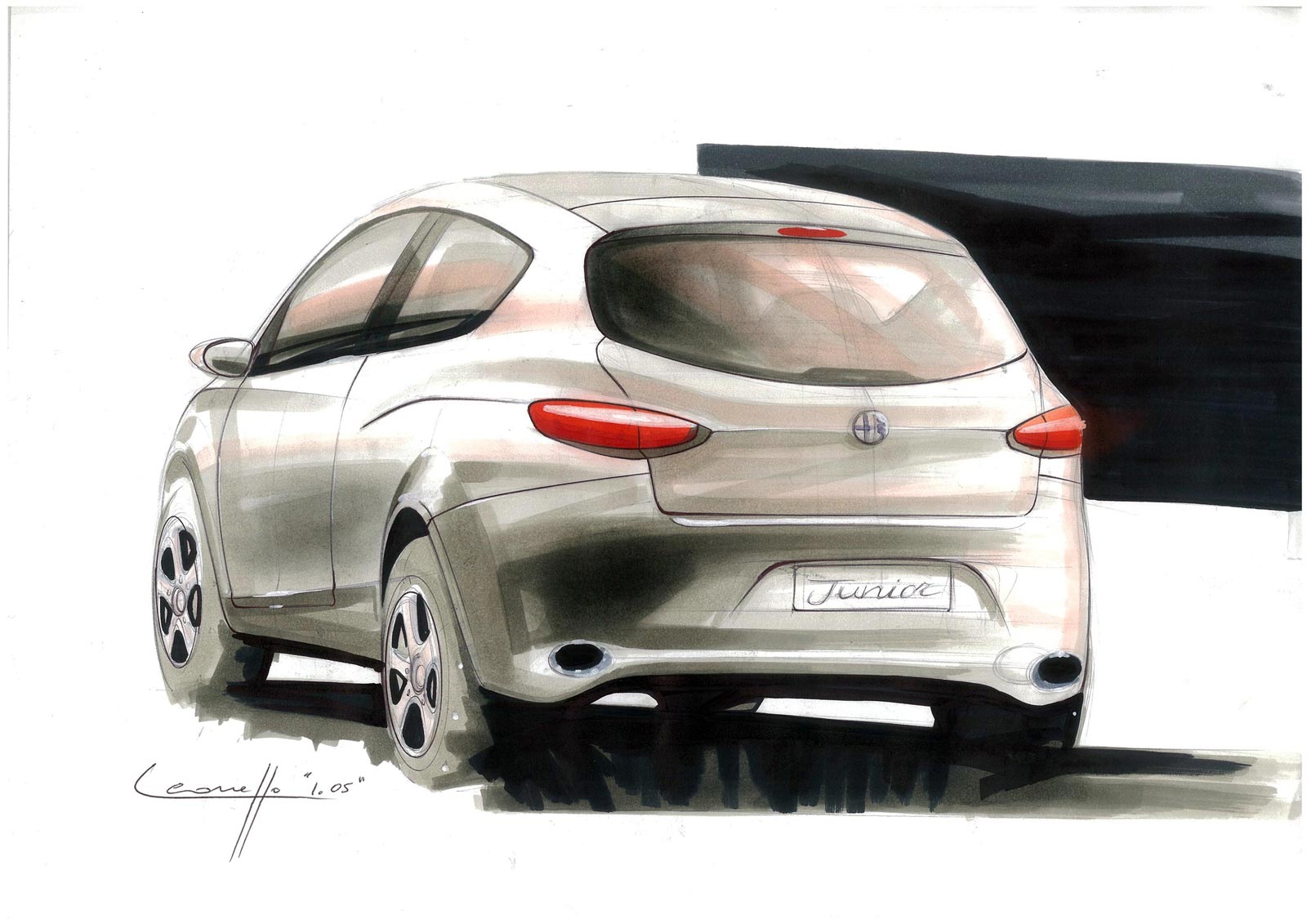 Alfa Romeo MiTo design sketch, 3/4 rear view
