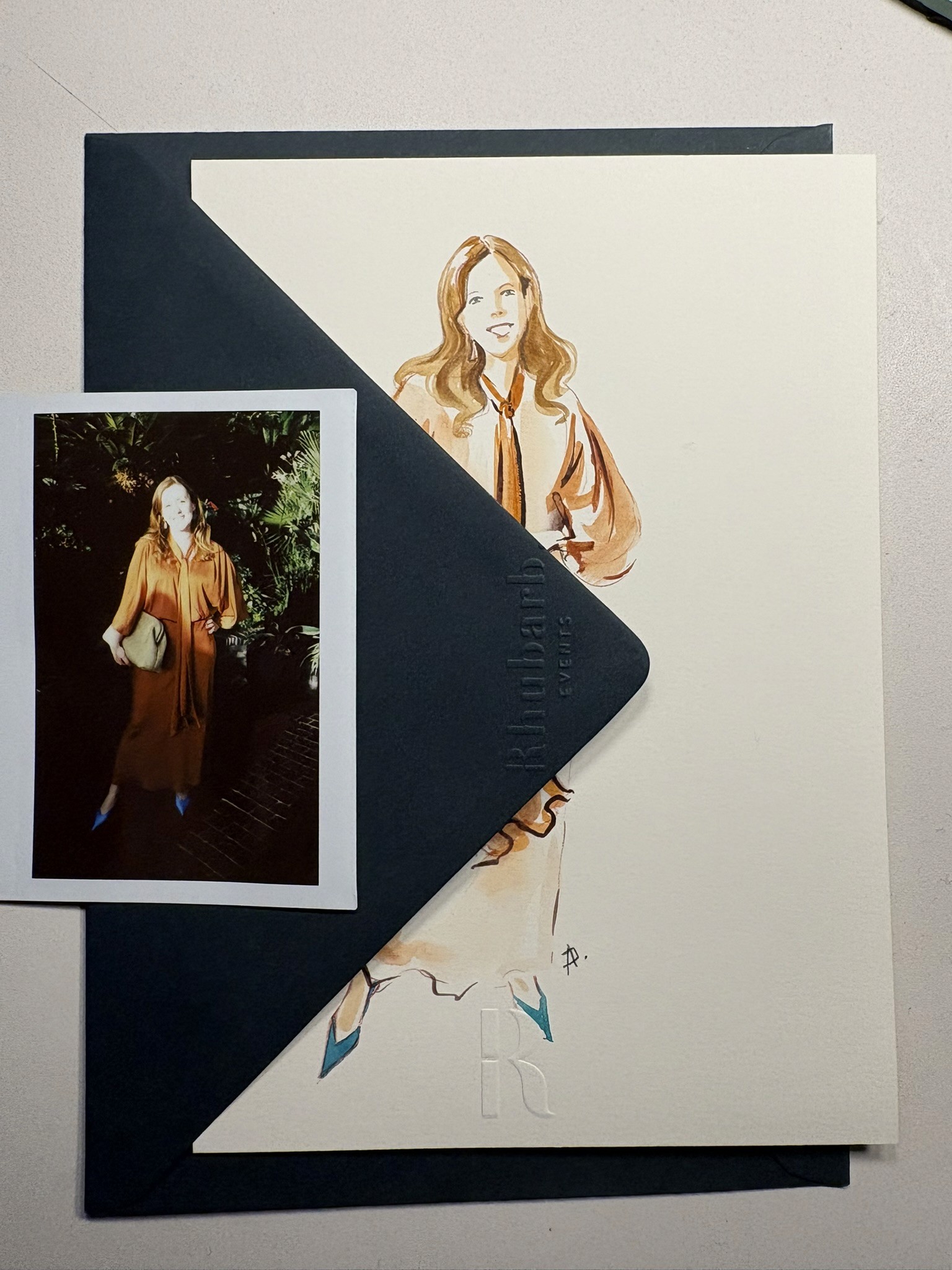 Fashion-style watercolour portrait created for a guest at the corporate event