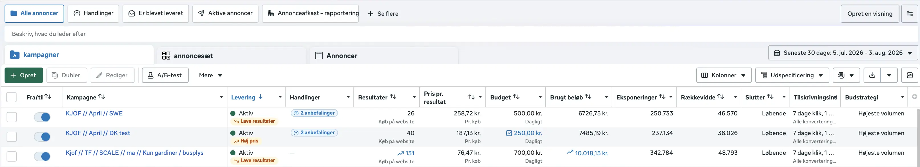 Meta Ads manager - business manager screenshot