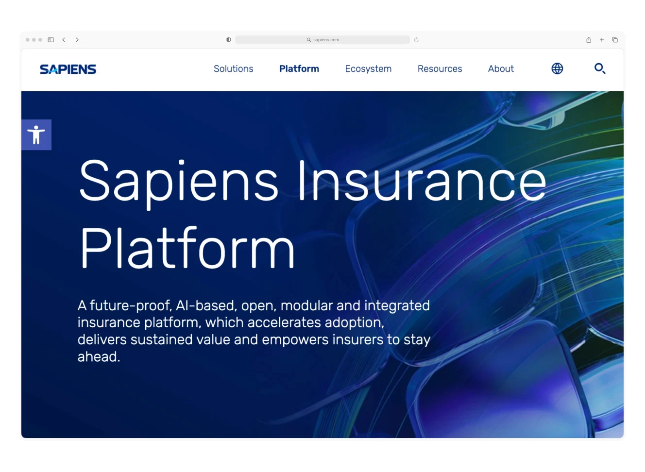 A screenshot of the Sapiens Insurance Platform webpage.