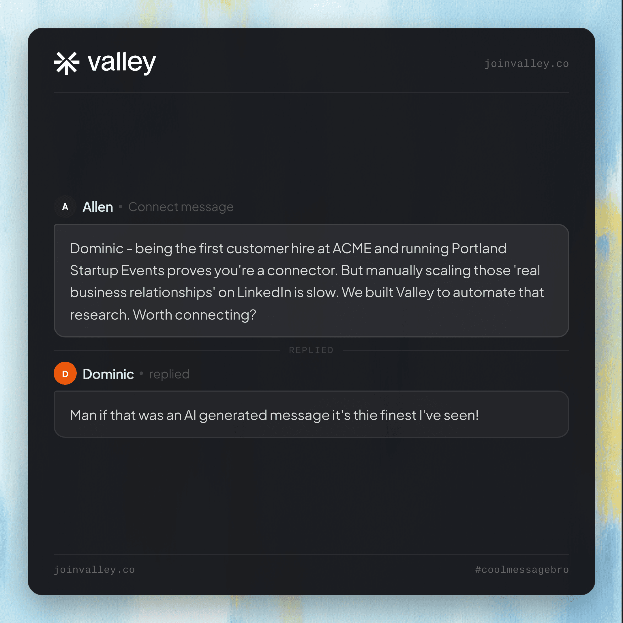 A real message Valley sent and the positive reply it earned (coolmessagebro.com)