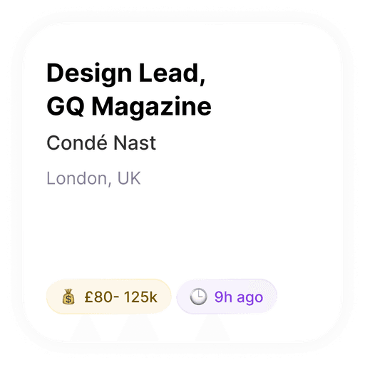 Design Lead position at GQ Magazine, Condé Nast, London, £80-125k salary.