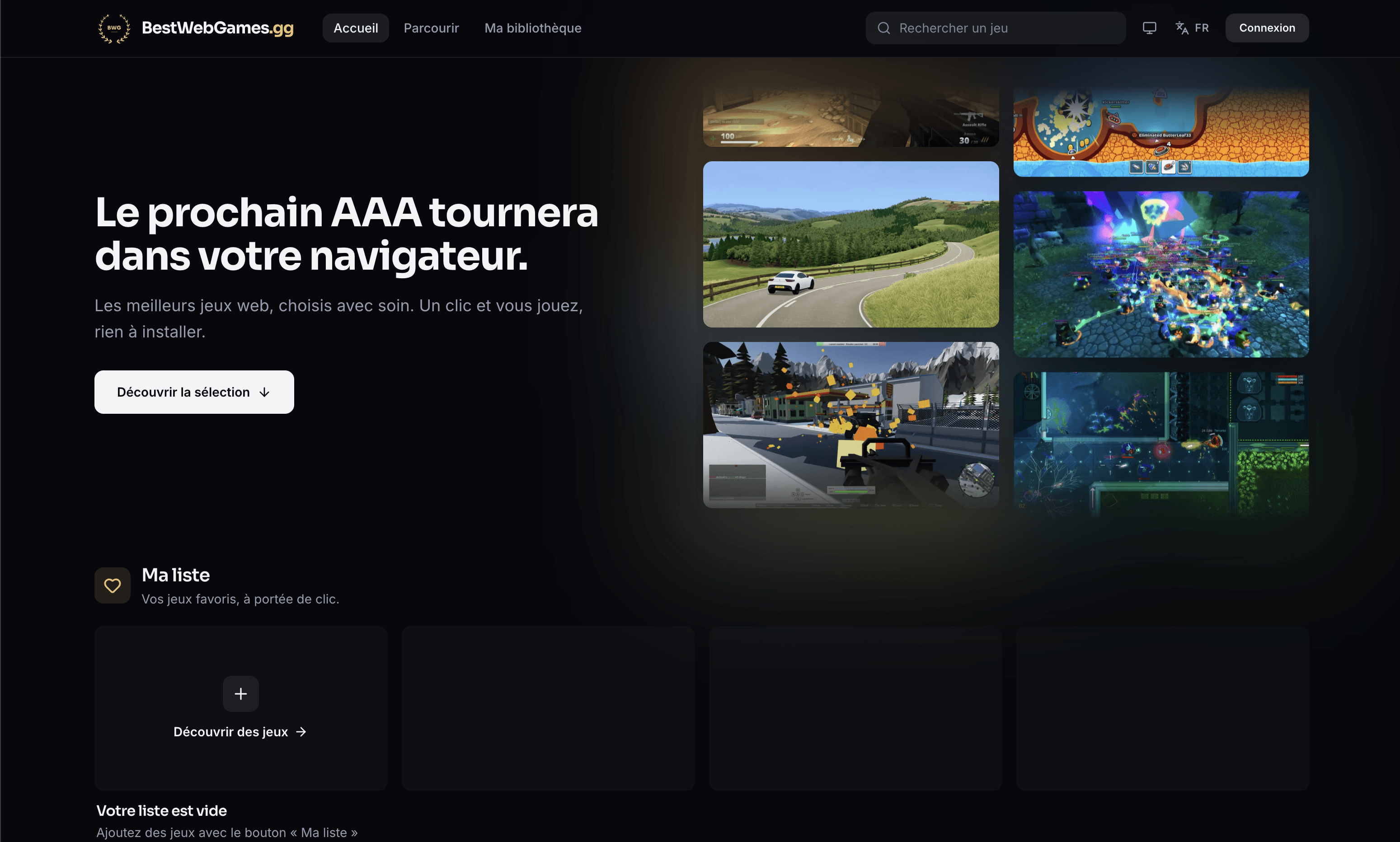 BestWebGames homepage with a grid of featured web games