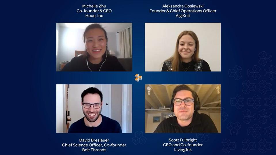 Four panel speakers in a grid, one white woman, one Asian woman, two white men.