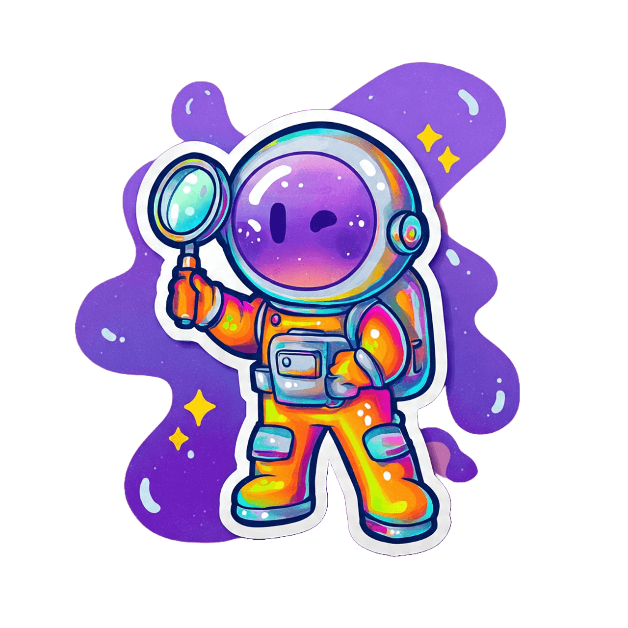 Cartoon character holding a magnifying glass