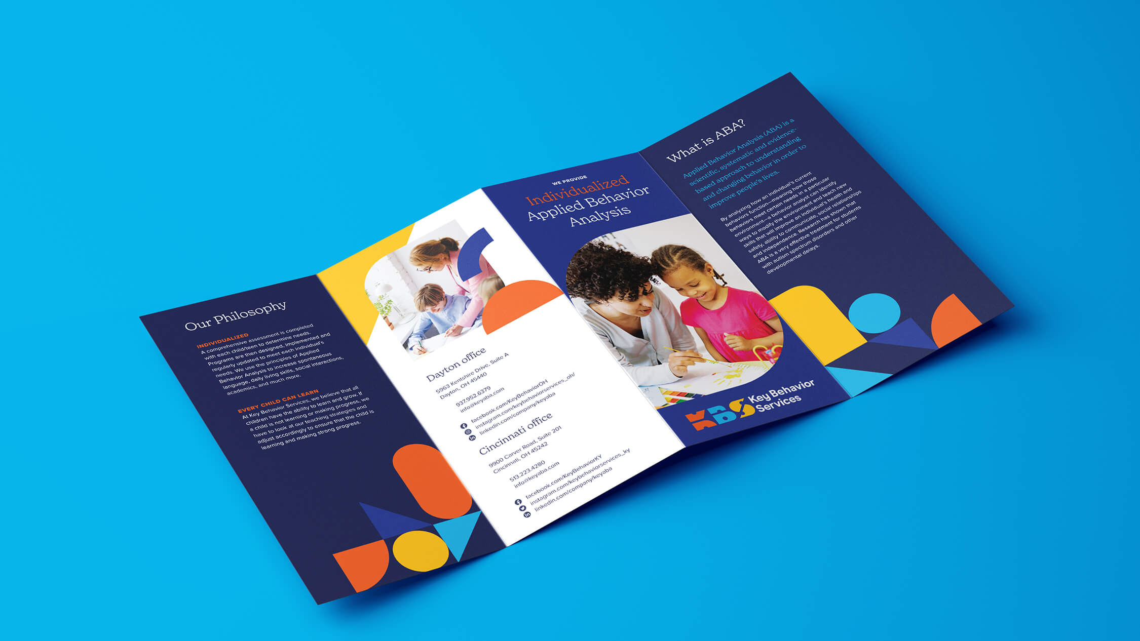 Trifold brochure promoting Applied Behavior Analysis services for children.