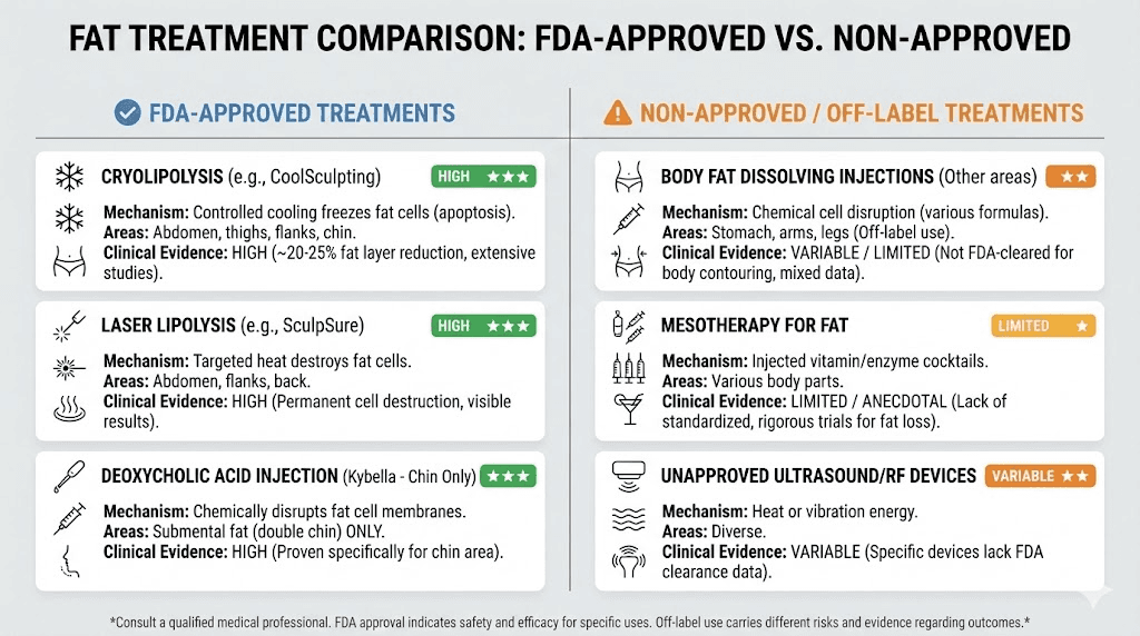 Clinical evidence comparison for fat dissolving treatments