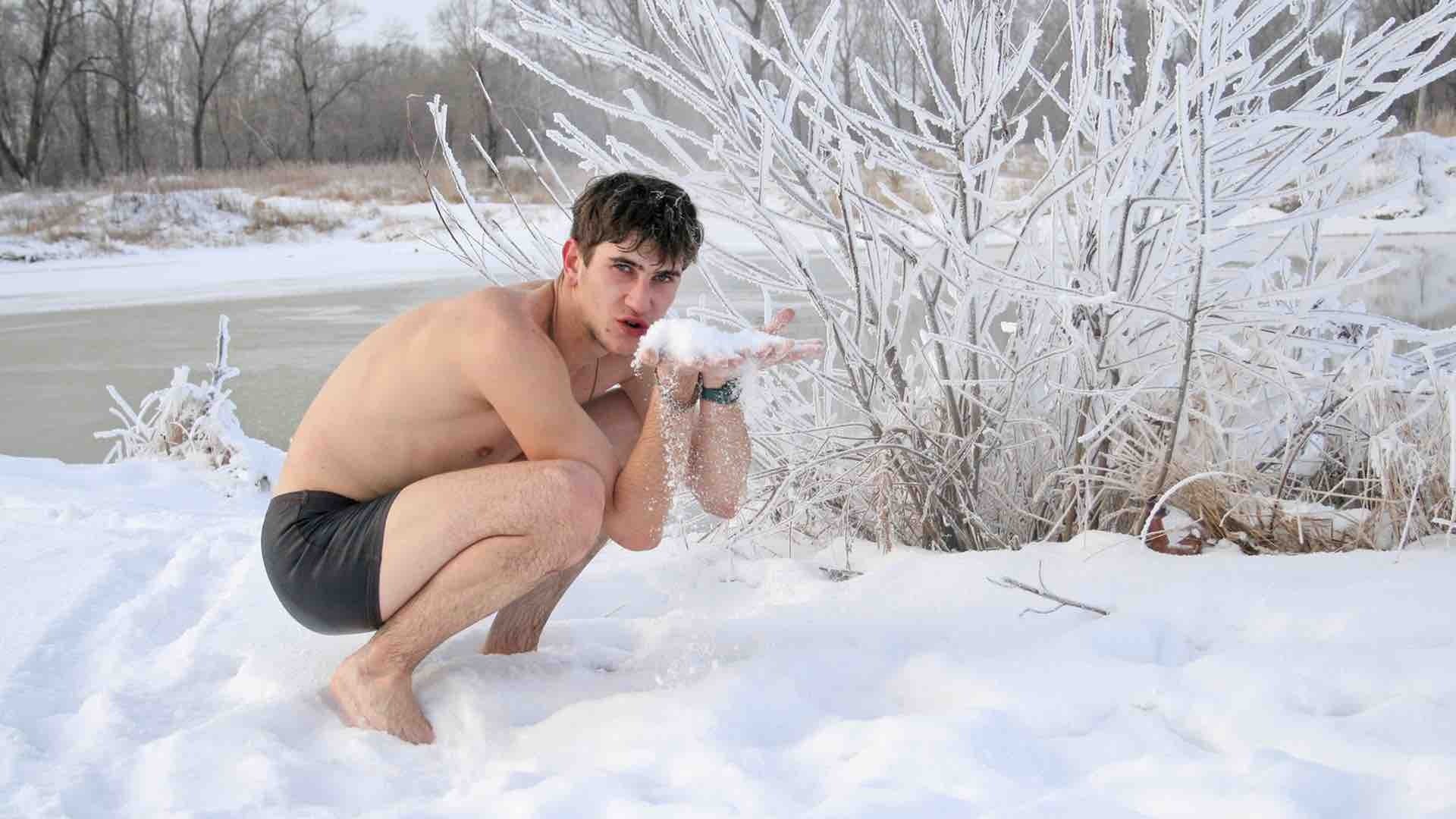 a man playing snow