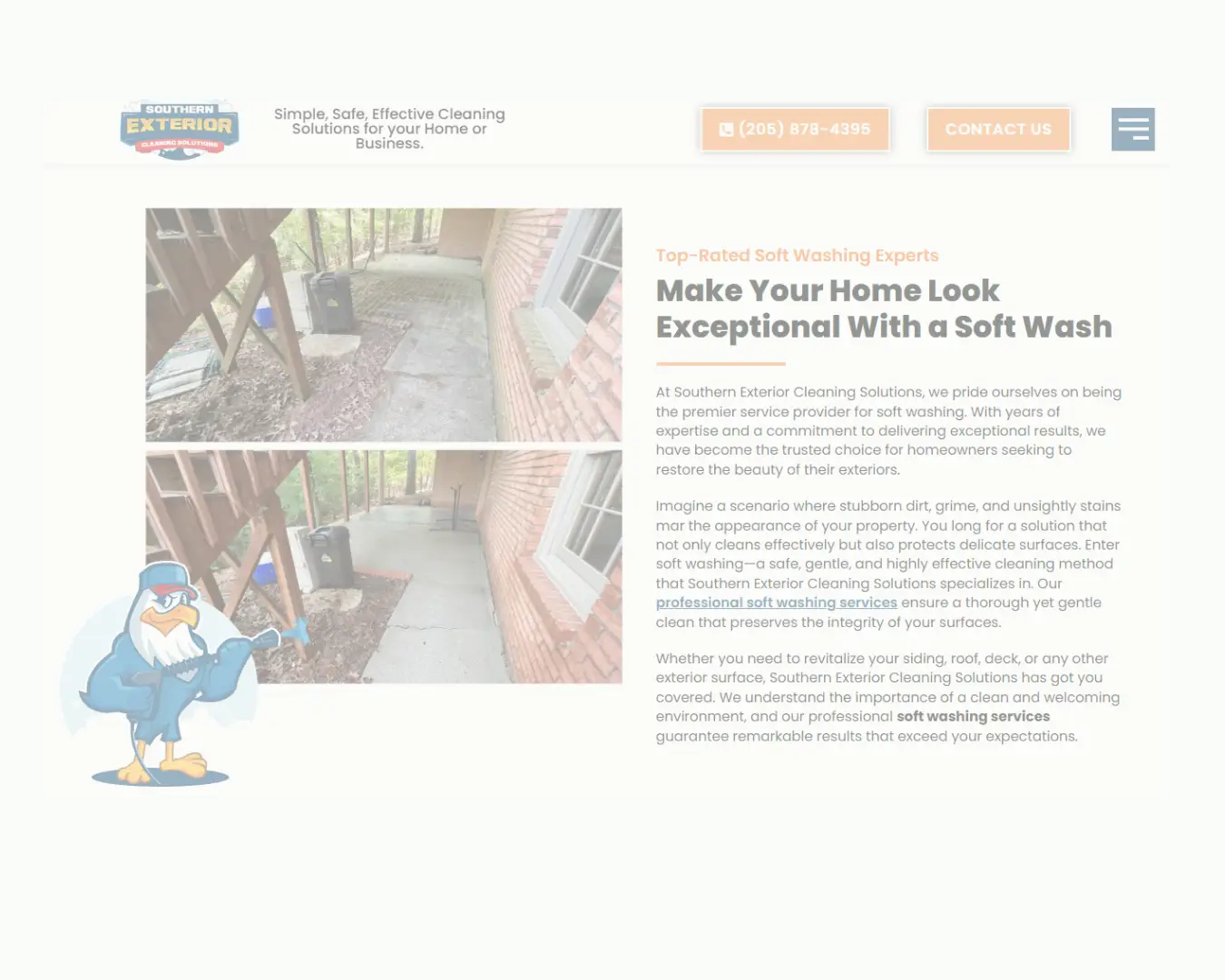 Before and after soft washing comparison on a home walkway by Southern Exterior Cleaning.