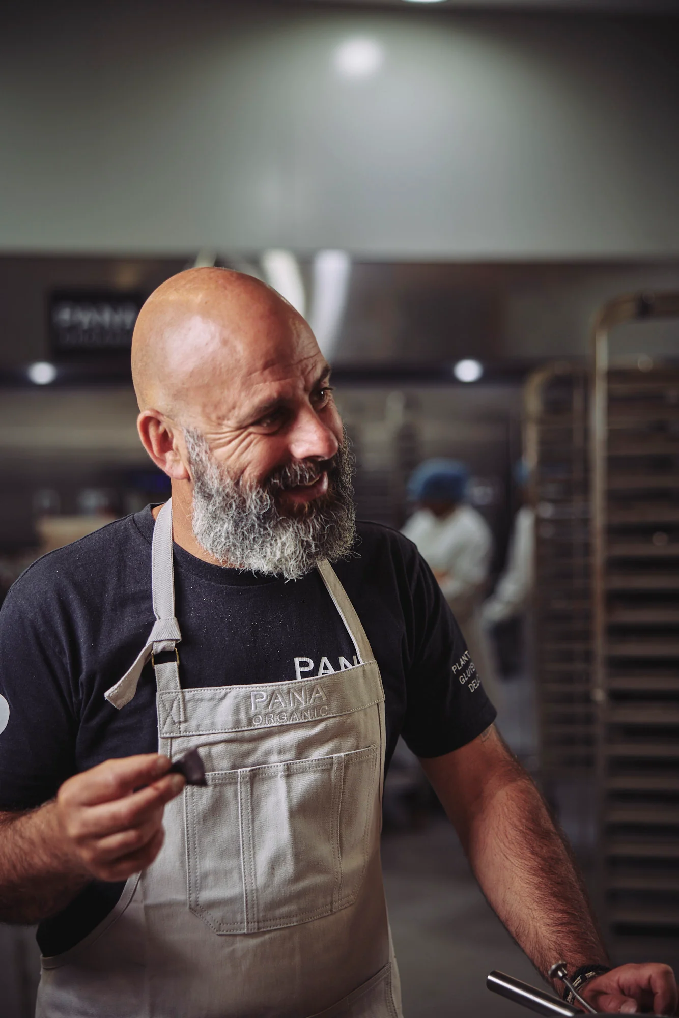 Portrait of Pana Barobounis in an apron in his commercial kitchen