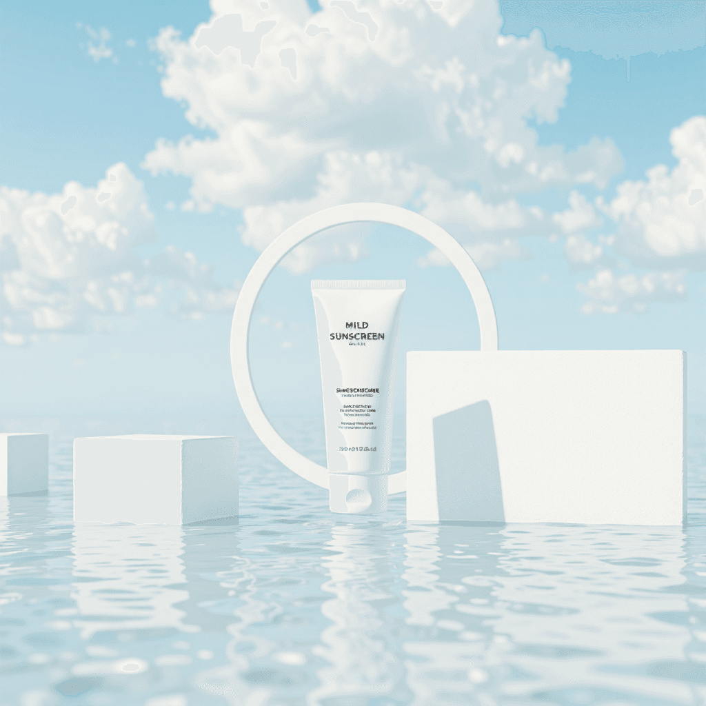 product photography of tube of mild sunscreen