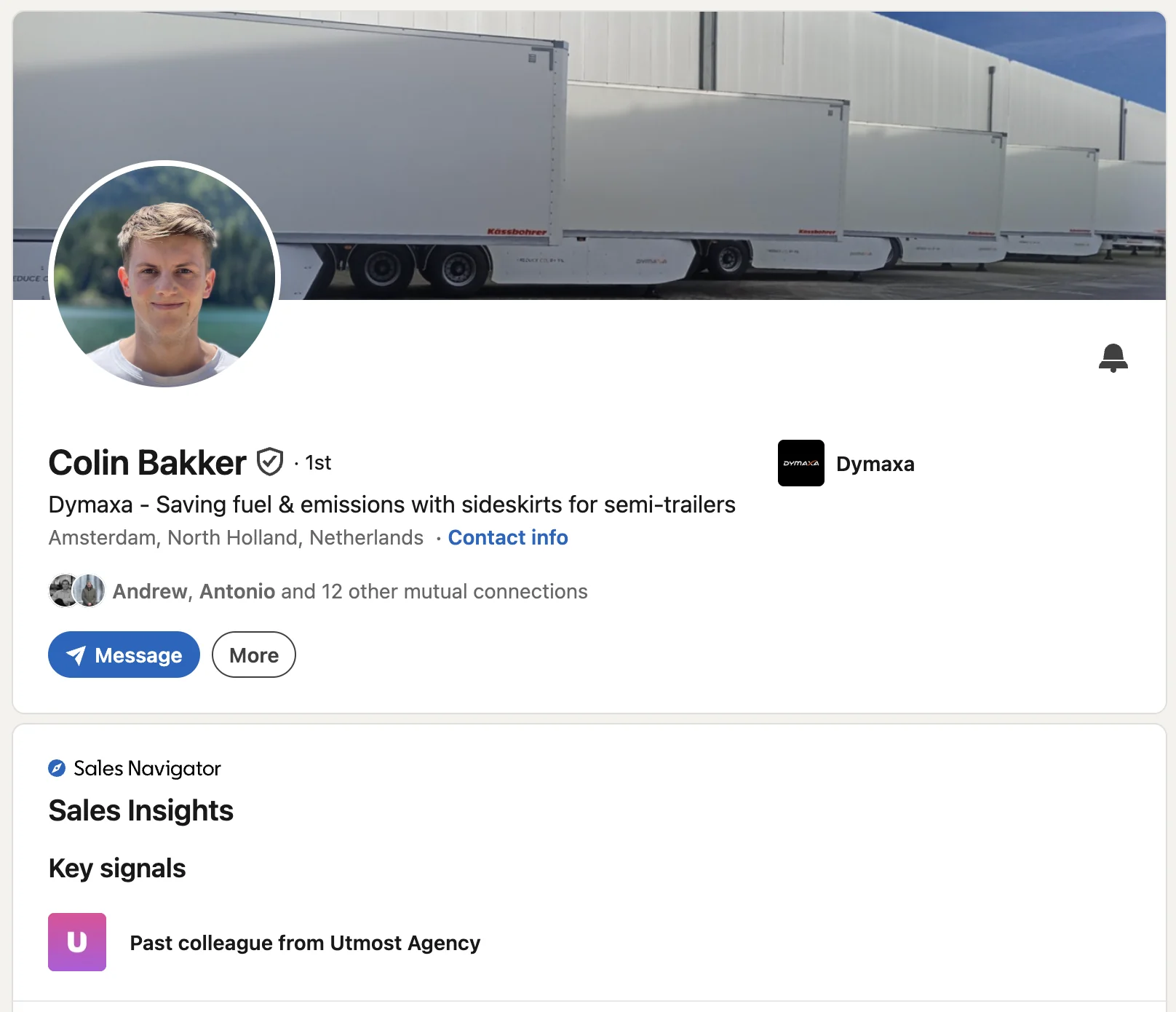 LinkedIn profile: Colin Bakker, co-founder of Utmost Agency