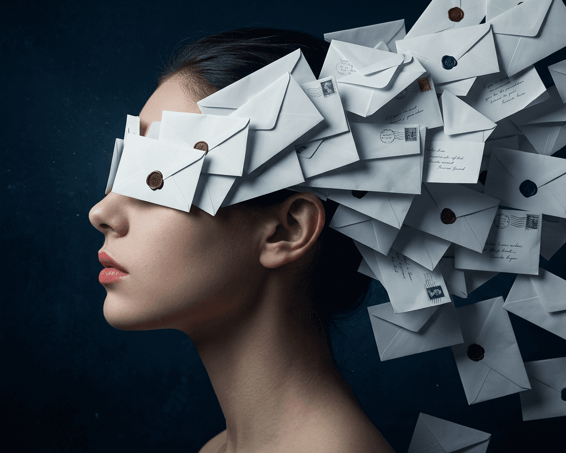 a blue button with a white envelope on it