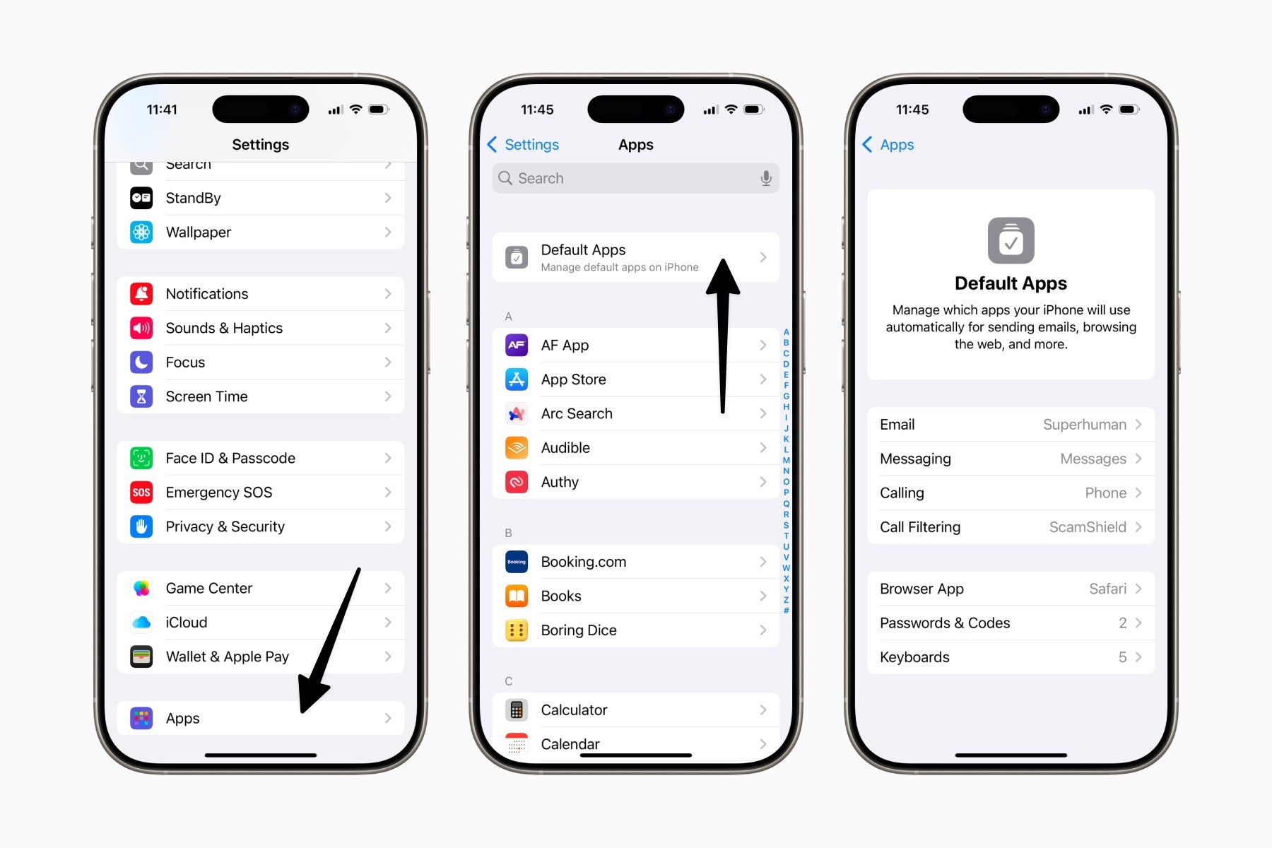 Manage default apps in iPhone settings