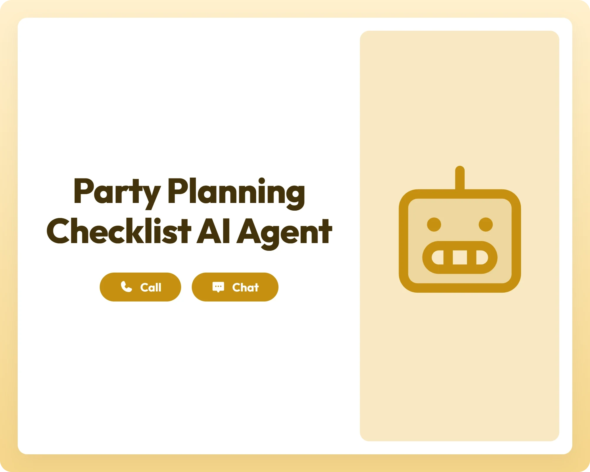 ai reporting agent supporting party planning with call, chat, and robot icon panel