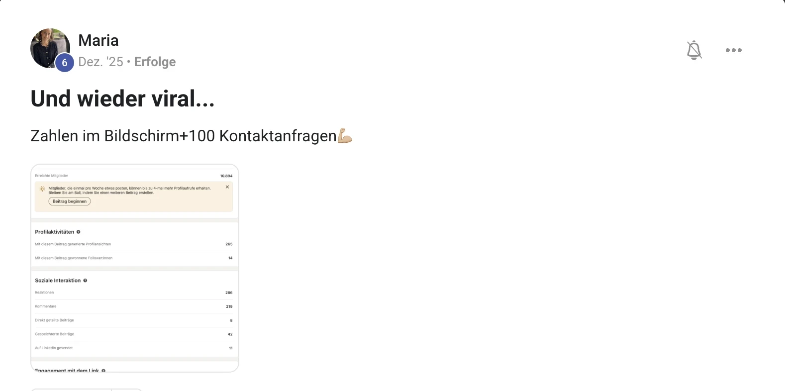 Mitglied der KI Creator Akademie: Marias LinkedIn-Beitrag bringt über 100 Kontaktanfragen