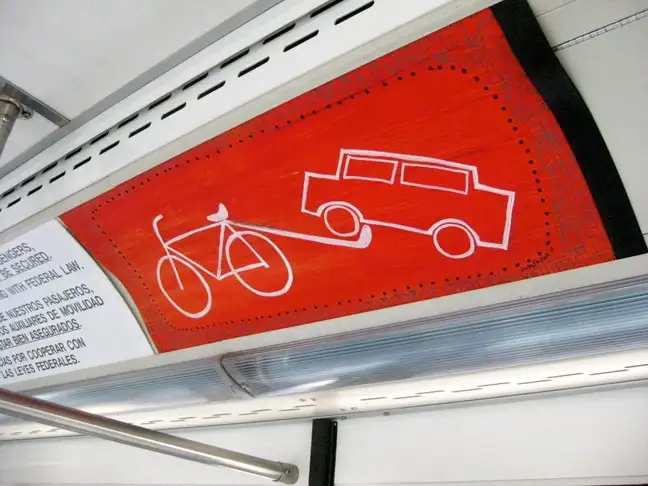 ART ON THE ART BUS deviates somewhat from his formal work, in that he applied contemporary and familiar symbols to express the humorous side of our social and personal issues that bus passengers might recognize. Arlington county bus service 